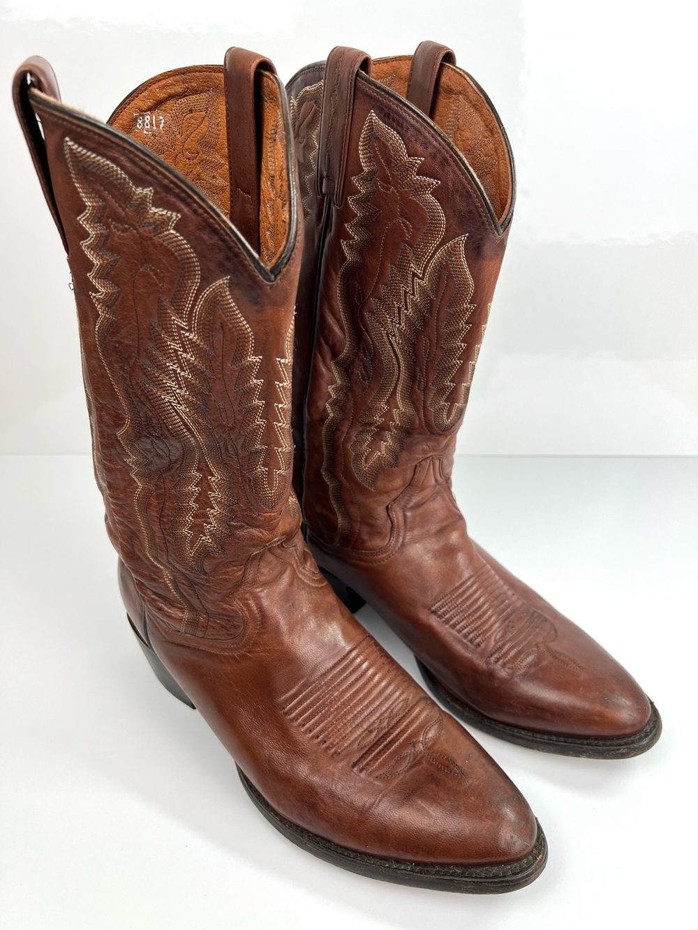 Dan Post Classic Leather Western Stitched Cowboy Boots size M8.5/9 Caramel Brown